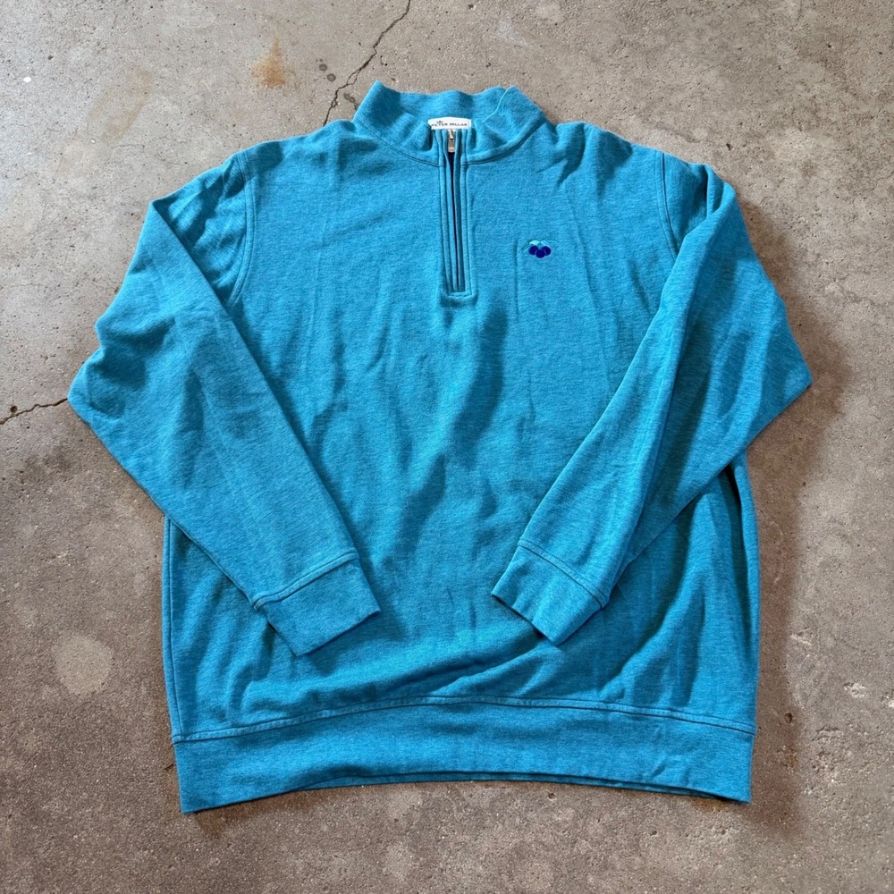 Peter Millar Pullover Men XL Teal Blue Quarter Zip Cotton Modal Cherry Hills GC